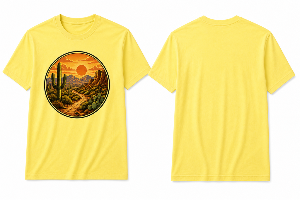 Desert Sunset Cactus Graphic T-Shirt – Vintage Landscape Print Tee