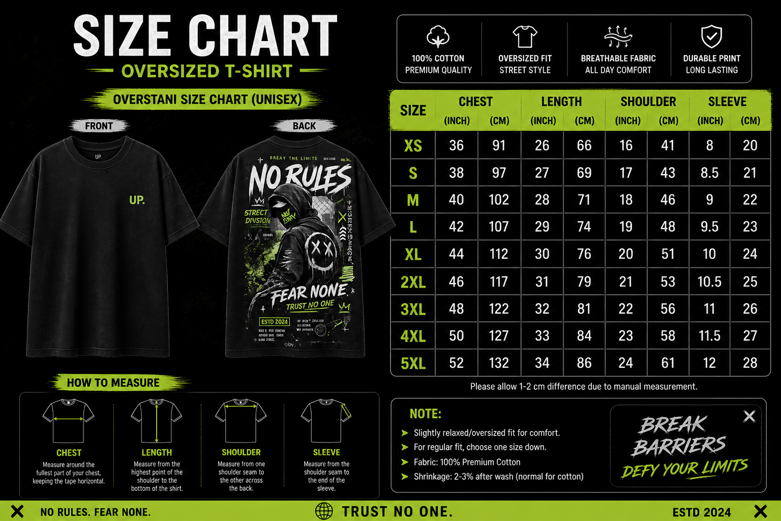 No Rules Oversized Streetwear T-Shirt – Fear None Graphic Tee