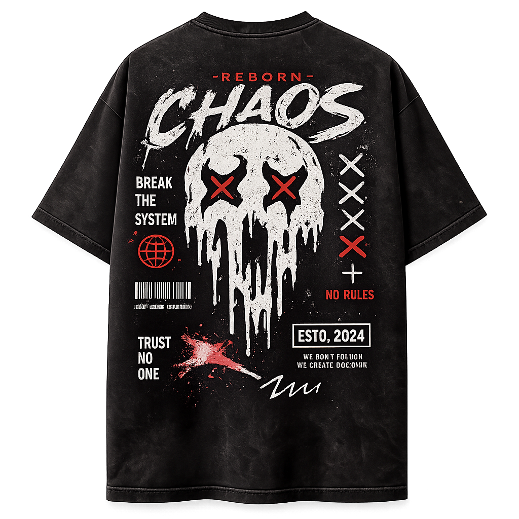 Reborn Chaos Oversized T-Shirt – No Rules Skull Graphic Tee
