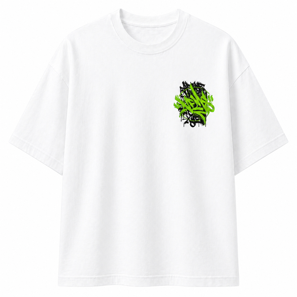 Graffiti Streetwear T-Shirt – Neon Green Tag Graphic Tee | Urban Aesthetic Unisex Shirt