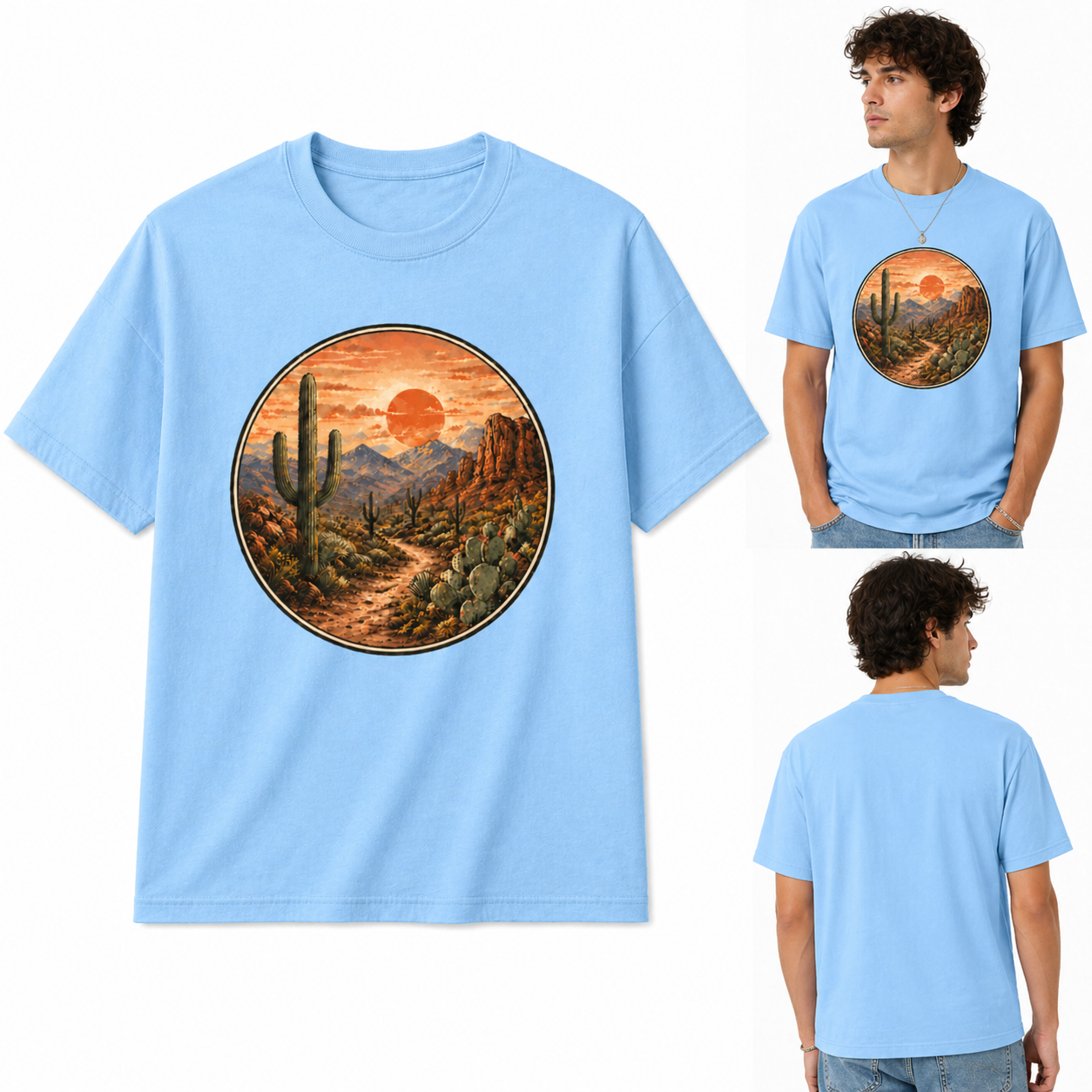 Desert Sunset Cactus Graphic T-Shirt – Vintage Landscape Print Tee