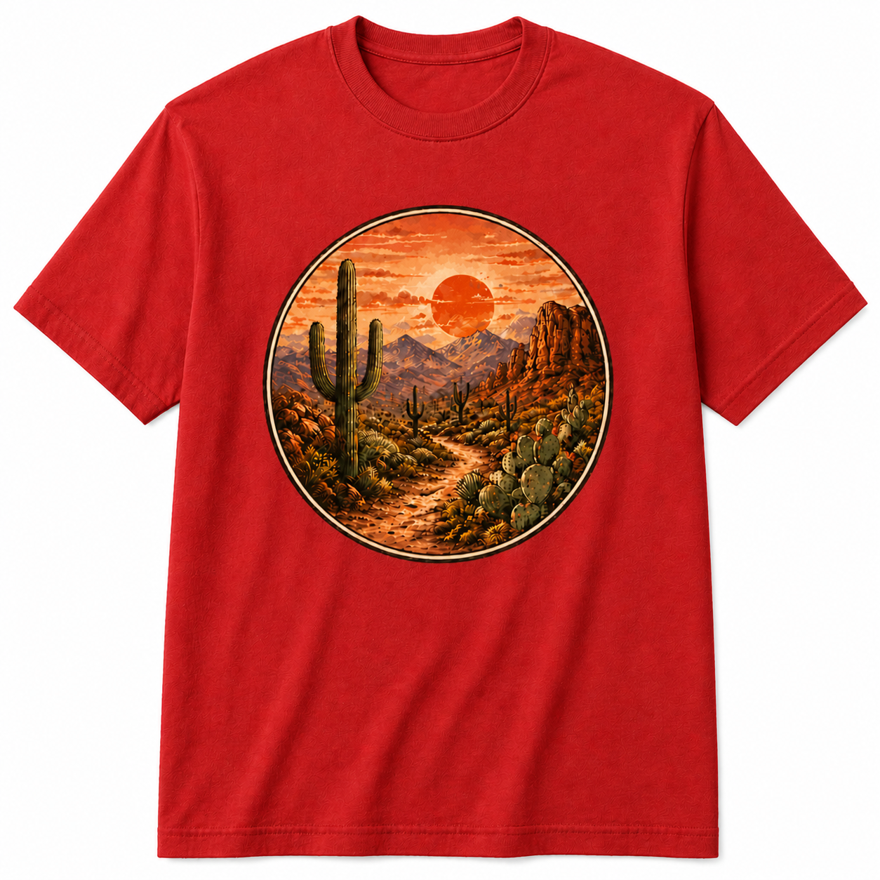 Desert Sunset Cactus Graphic T-Shirt – Vintage Landscape Print Tee
