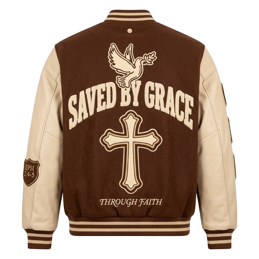 Grace Varsity Jacket - Premium Chocolate Brown Wool & Cream Leather Letterman Jacket