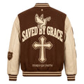 Grace Varsity Jacket - Premium Chocolate Brown Wool & Cream Leather Letterman Jacket
