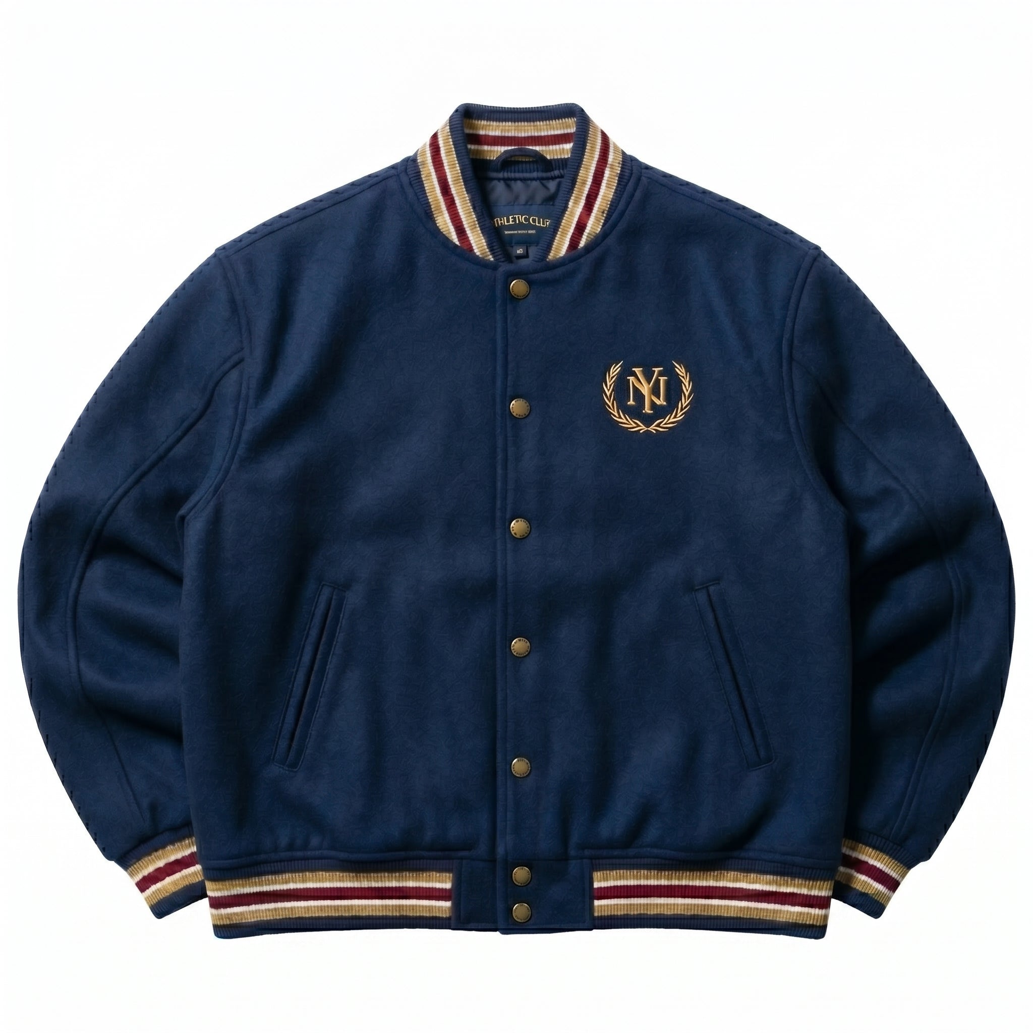 ASC New York Metropolitan Athletic Club Varsity Jacket Navy Blue Wool Bomber Coat
