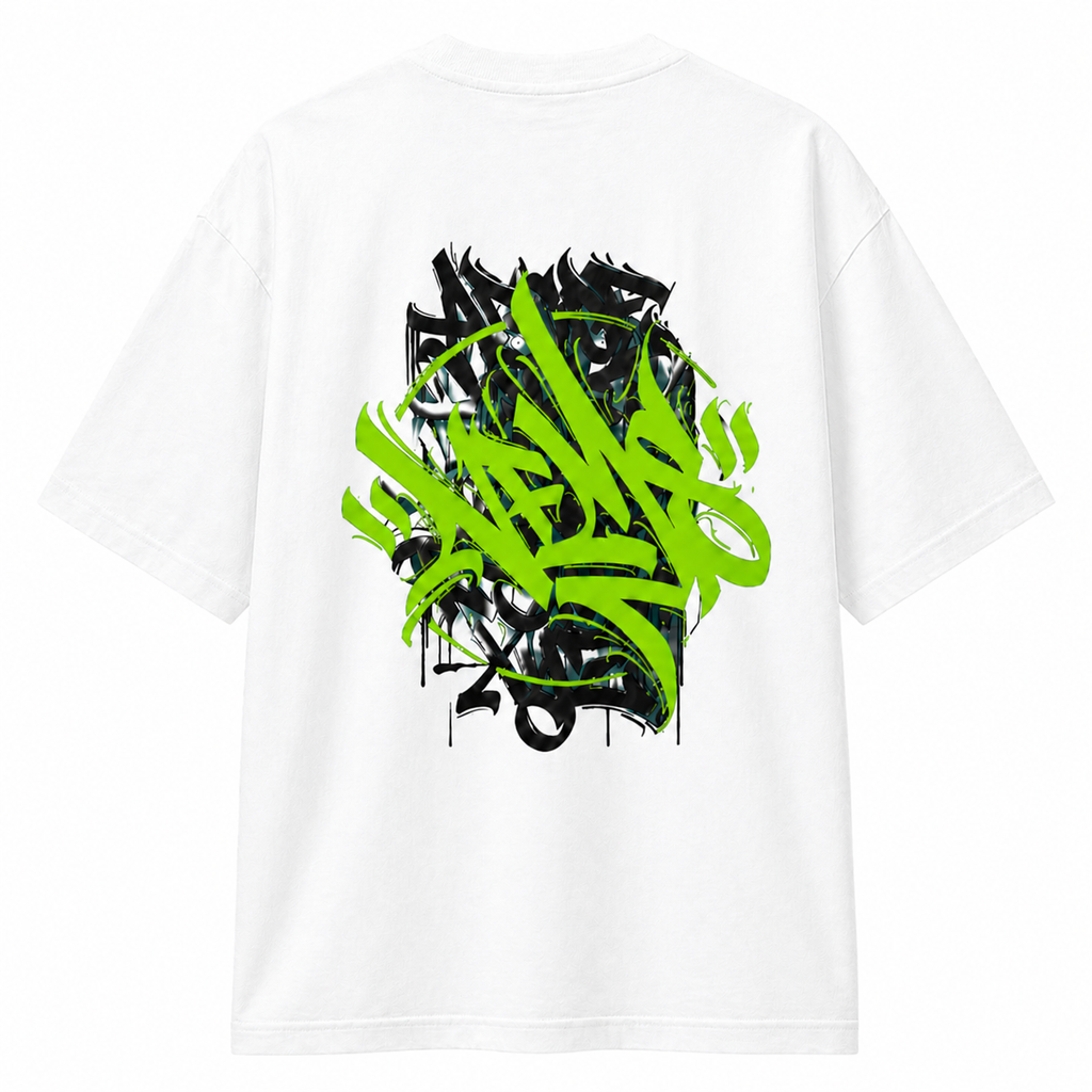 Graffiti Streetwear T-Shirt – Neon Green Tag Graphic Tee | Urban Aesthetic Unisex Shirt