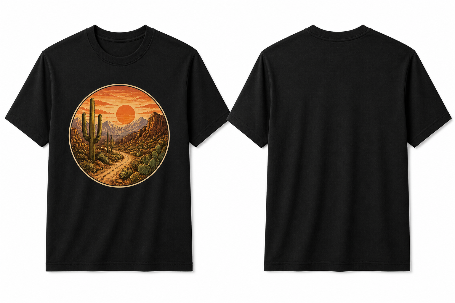 Desert Sunset Cactus Graphic T-Shirt – Vintage Landscape Print Tee
