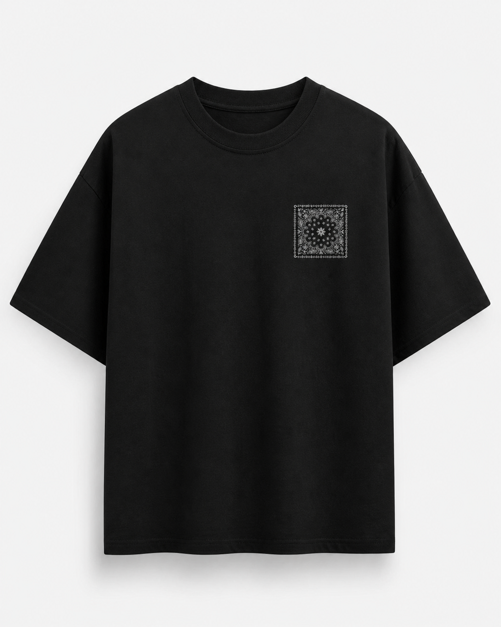 Midnight Bandana Oversized T-Shirt – Minimal Streetwear Graphic Tee