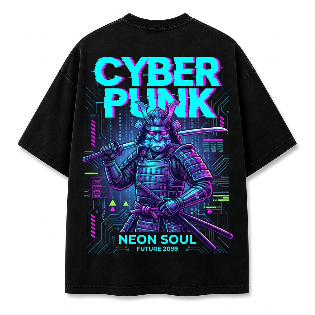 Men's Futuristic Samurai Back-Print T-Shirt | Oversized Streetwear