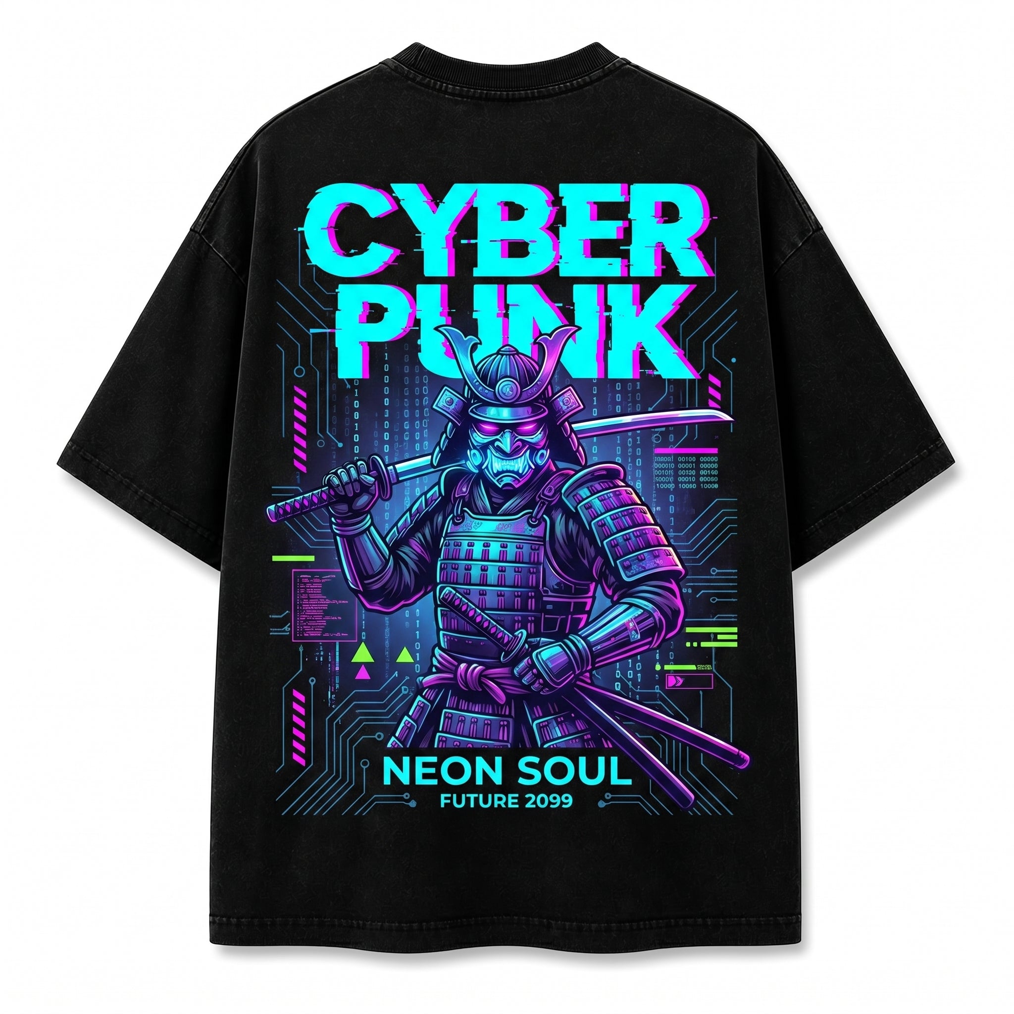 Men's Futuristic Samurai Back-Print T-Shirt | Oversized Streetwear