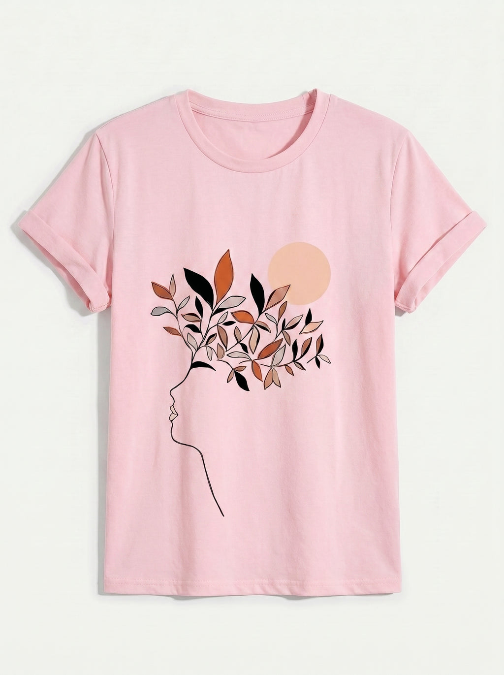 Women's Continuous Line Face & Leaves Graphic Shirt | Classic Fit