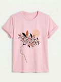 Women's Continuous Line Face & Leaves Graphic Shirt | Classic Fit