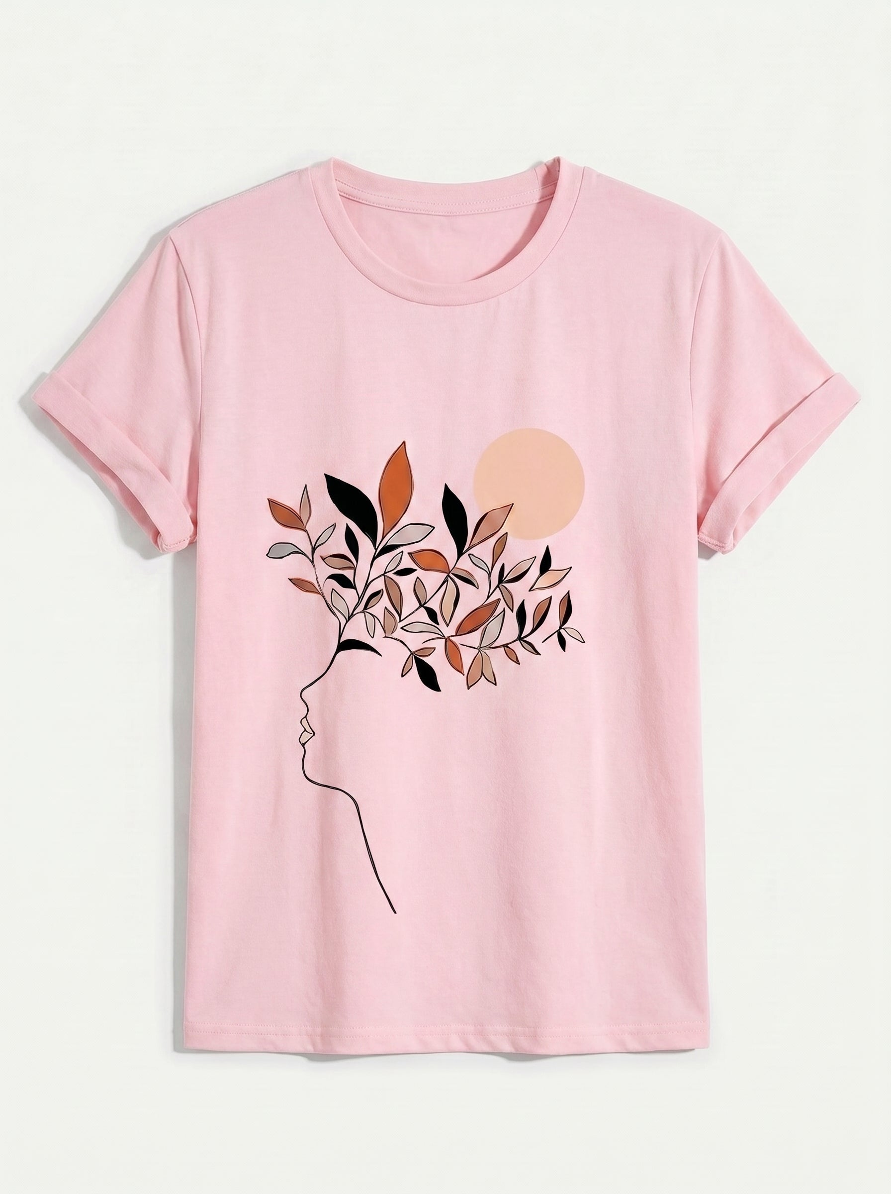 Women's Continuous Line Face & Leaves Graphic Shirt | Classic Fit