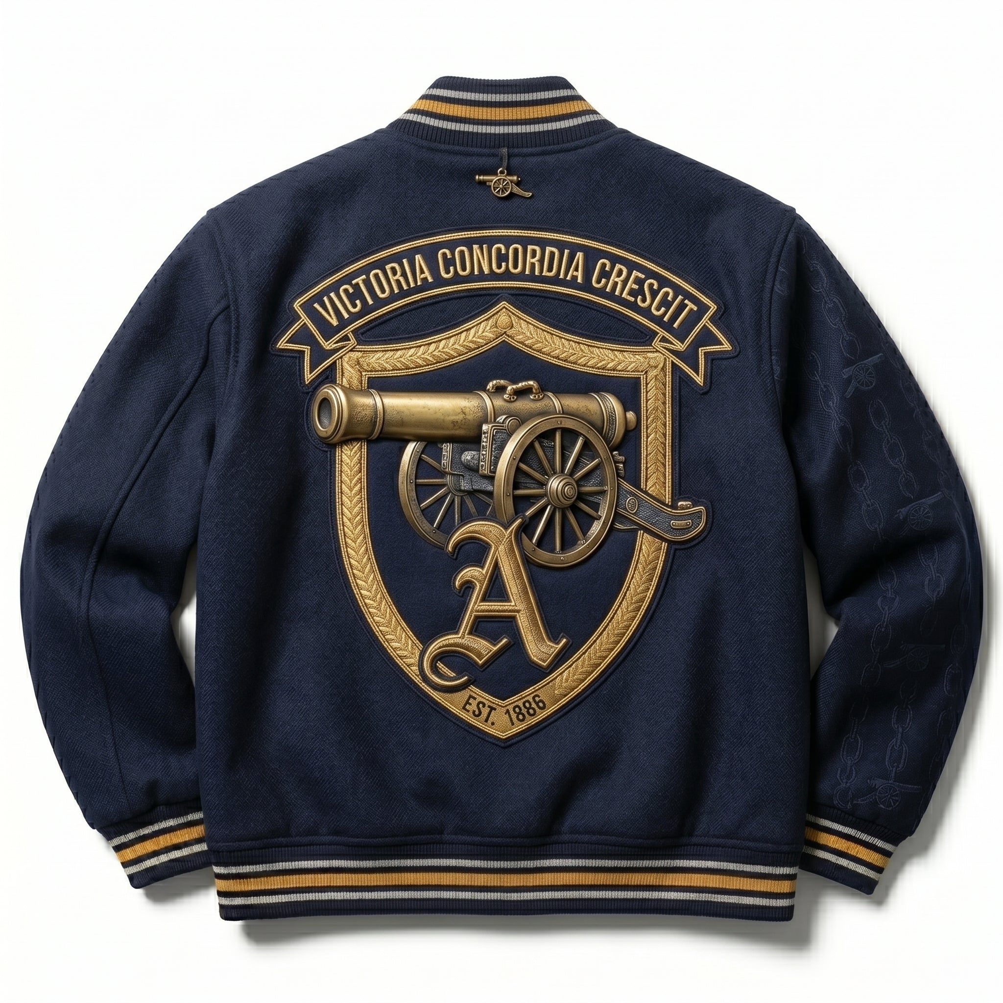 Arsenal Navy Gold Varsity Jacket | Custom Bomber Streetwear (Victoria Concordia Crescit)