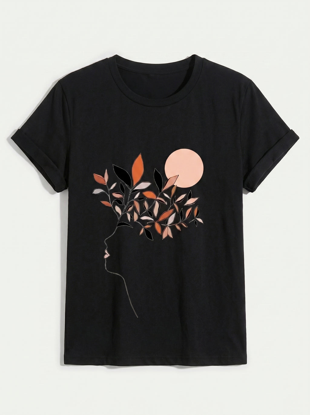 Women's Continuous Line Face & Leaves Graphic Shirt | Classic Fit