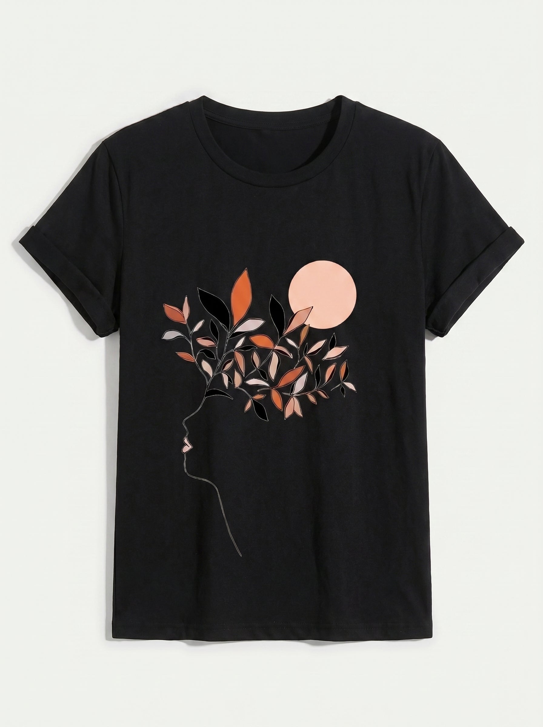 Women's Continuous Line Face & Leaves Graphic Shirt | Classic Fit