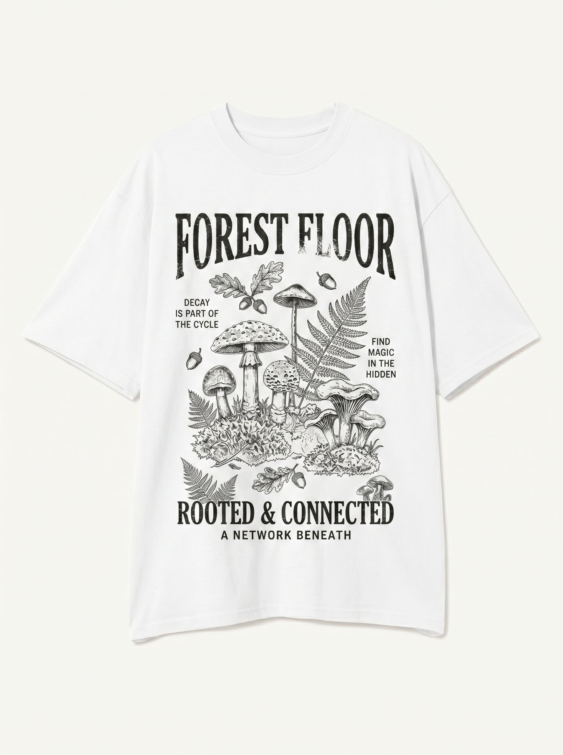 "Forest Floor" Mycelium Botanical Graphic Tee - Black & White
