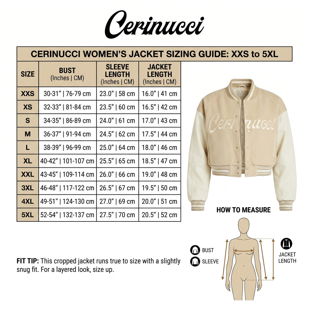 Beige Wool & Cream Leather Cropped Varsity Jacket - Cerinucci Embroidered Bomber