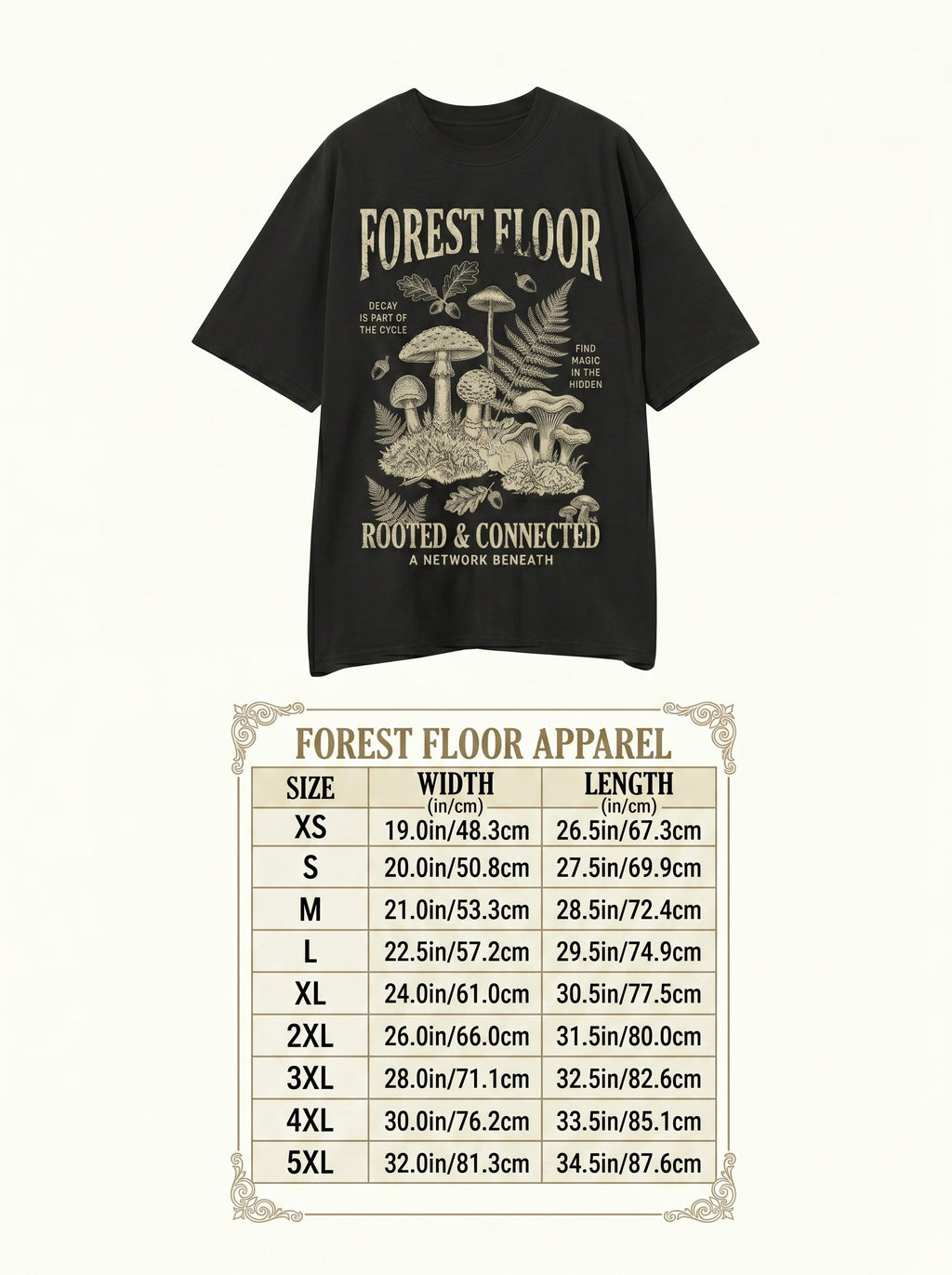 "Forest Floor" Mycelium Botanical Graphic Tee - Black & White