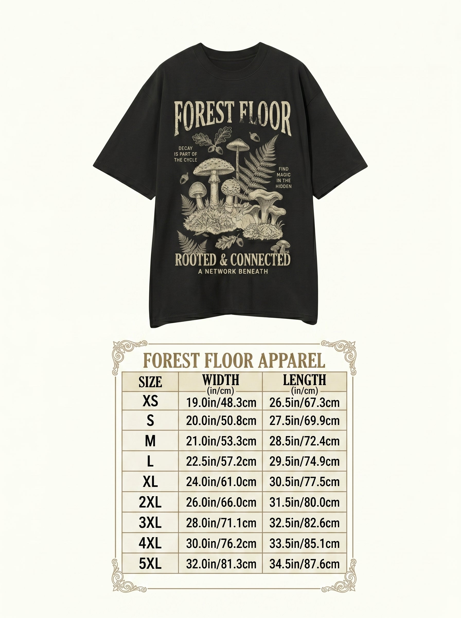 "Forest Floor" Mycelium Botanical Graphic Tee - Black & White