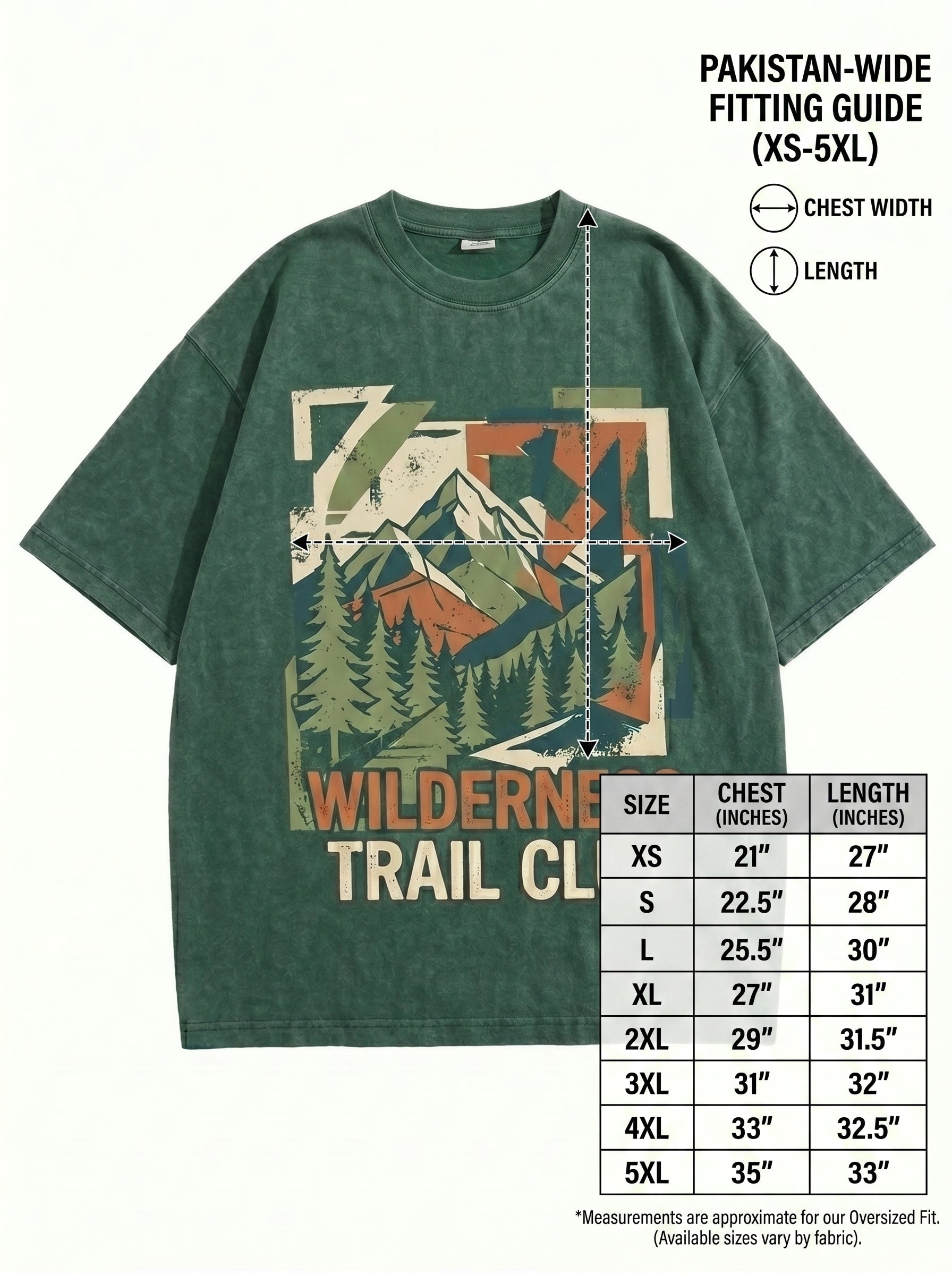 Vintage Wash "Wilderness Trail Club" Oversized Graphic Tee - Forest Green