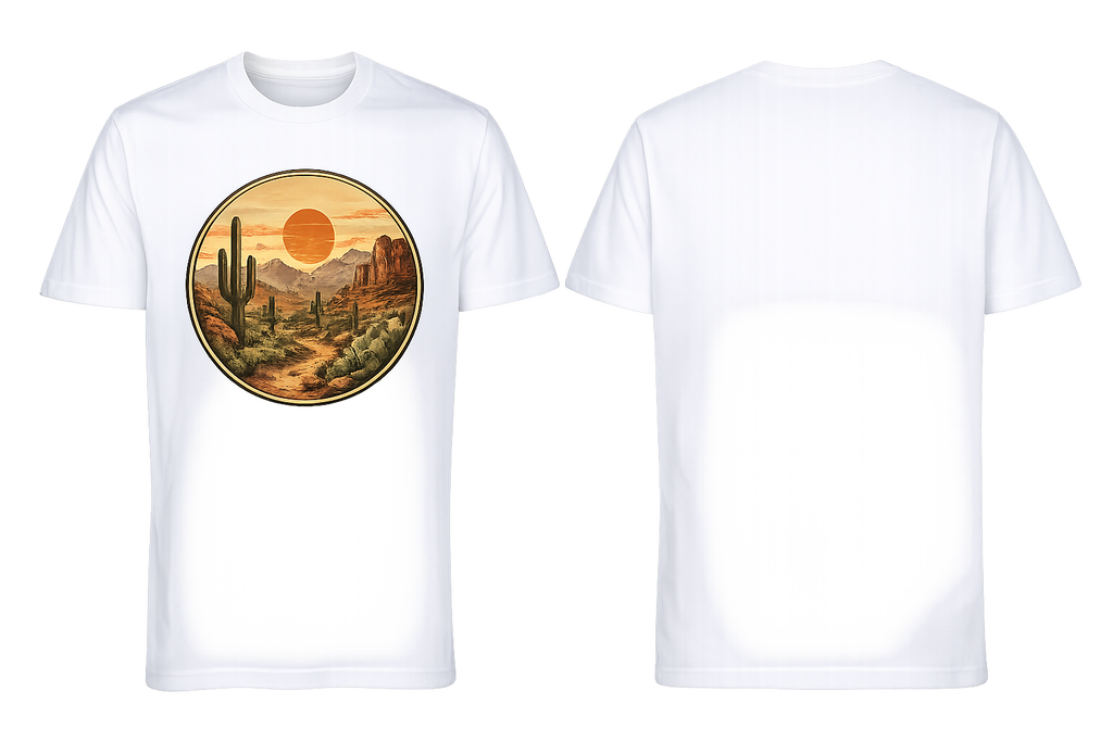 Desert Sunset Cactus Graphic T-Shirt – Vintage Landscape Print Tee