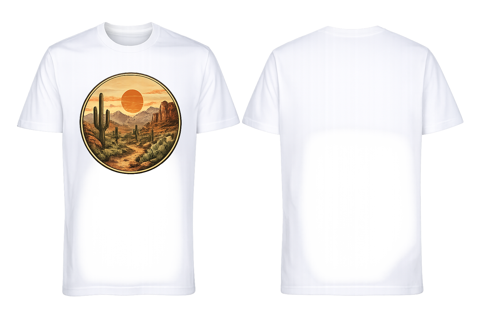 Desert Sunset Cactus Graphic T-Shirt – Vintage Landscape Print Tee