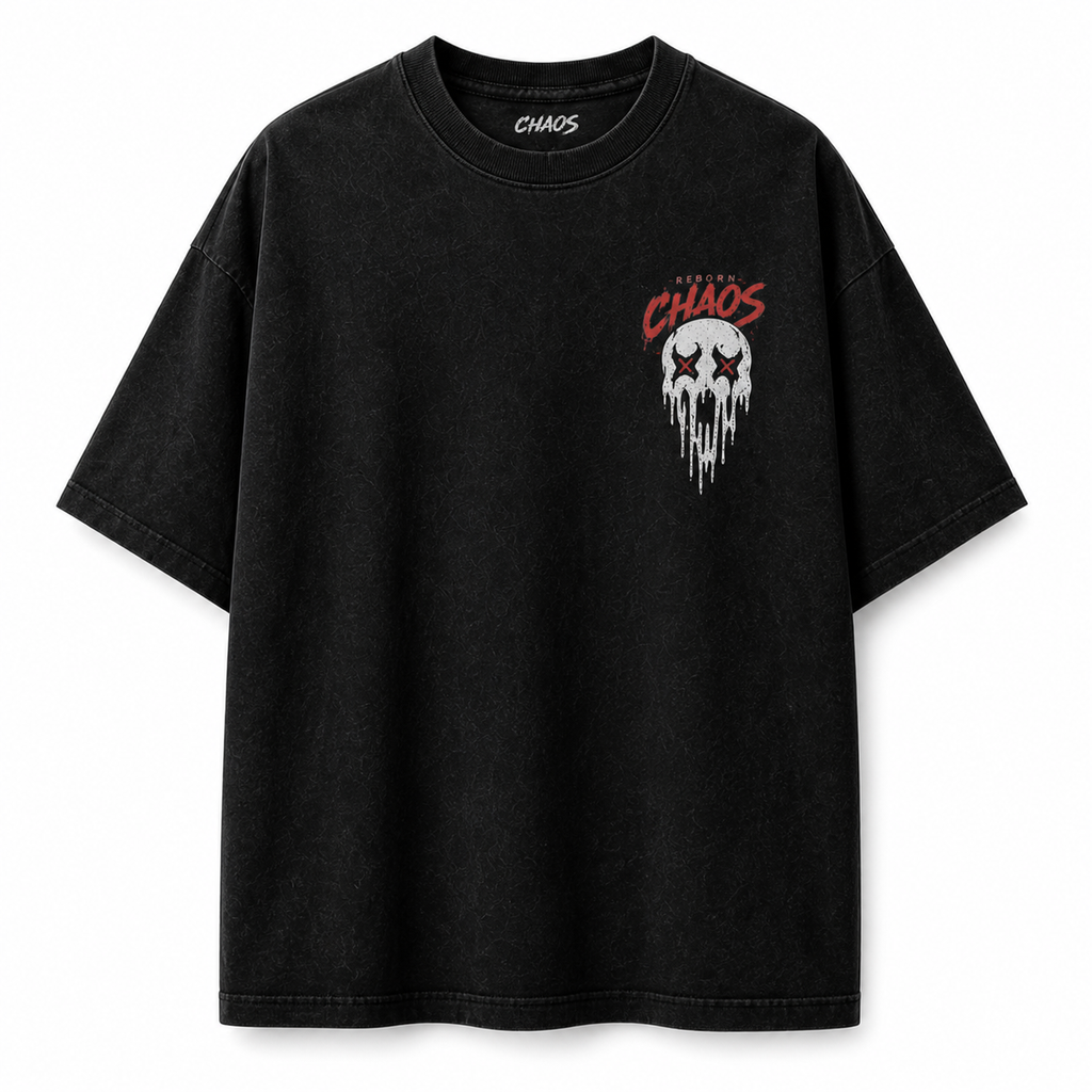 Reborn Chaos Oversized T-Shirt – No Rules Skull Graphic Tee