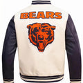 Chicago Bears Varsity Jacket - Cream and Navy Blue Letterman Jacket - Full Embroidery Bear