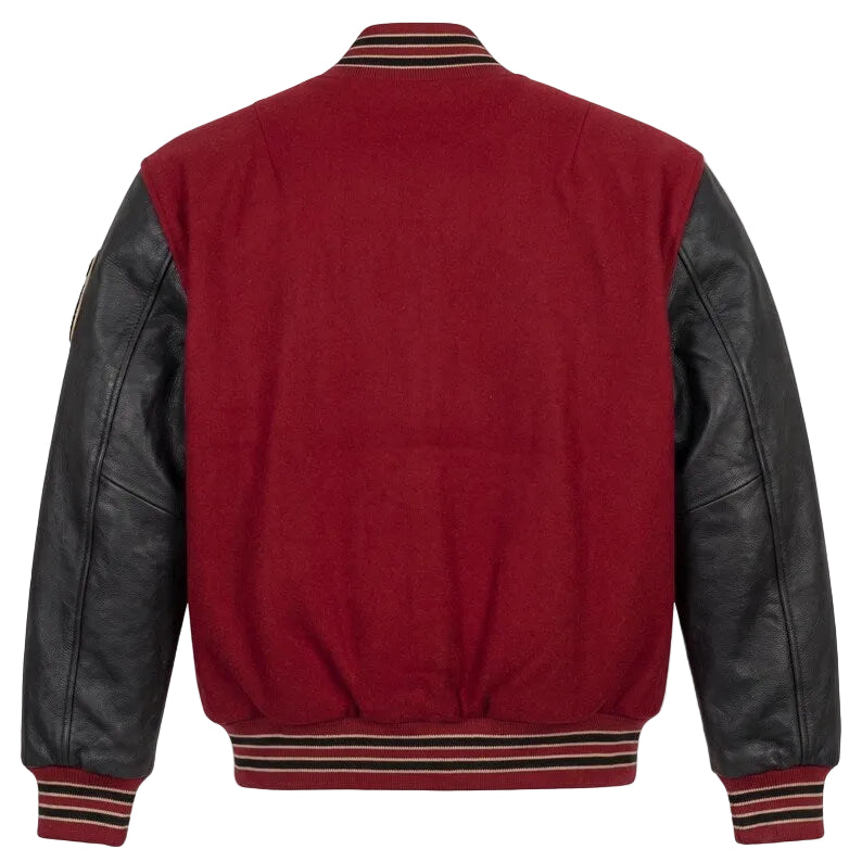 Custom Varsity Letterman Jacket - Maroon Wool Body & Black Genuine Leather Sleeves