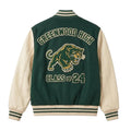 Green Varsity Jacket Wool Body Leather Sleeves Greenwood High Panther Letterman Bomber