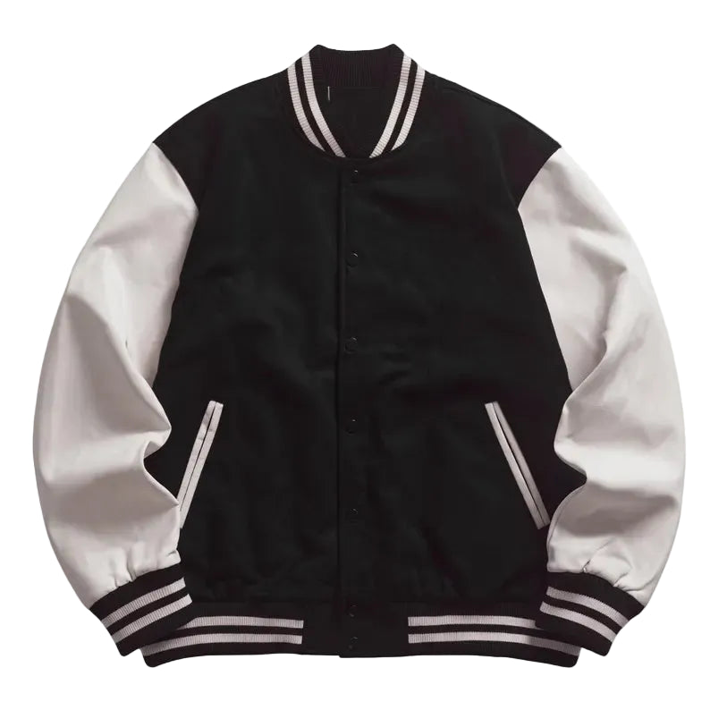 Classic Letterman Varsity Jacket, Wool Body Leather Sleeves, Retro College Style