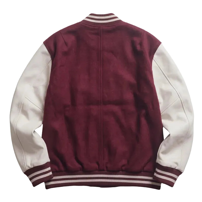 Classic Letterman Varsity Jacket, Wool Body Leather Sleeves, Retro College Style