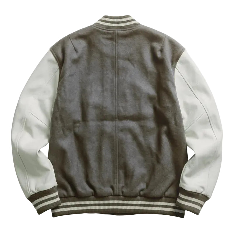 Classic Letterman Varsity Jacket, Wool Body Leather Sleeves, Retro College Style