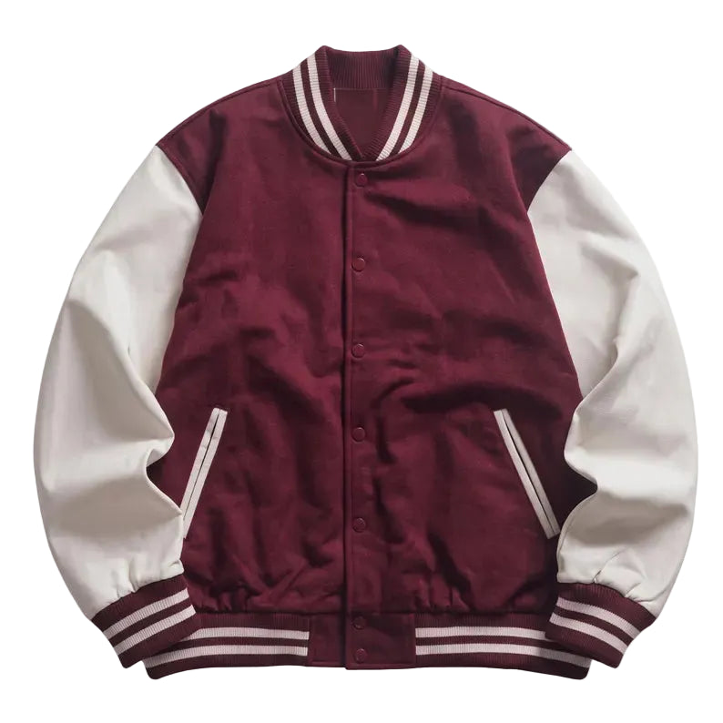 Classic Letterman Varsity Jacket, Wool Body Leather Sleeves, Retro College Style