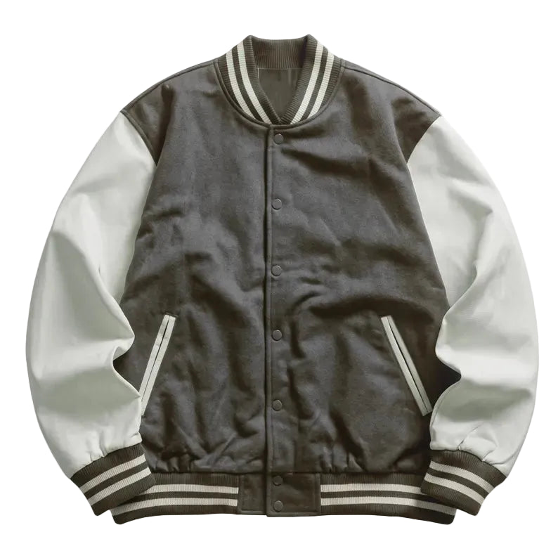 Classic Letterman Varsity Jacket, Wool Body Leather Sleeves, Retro College Style