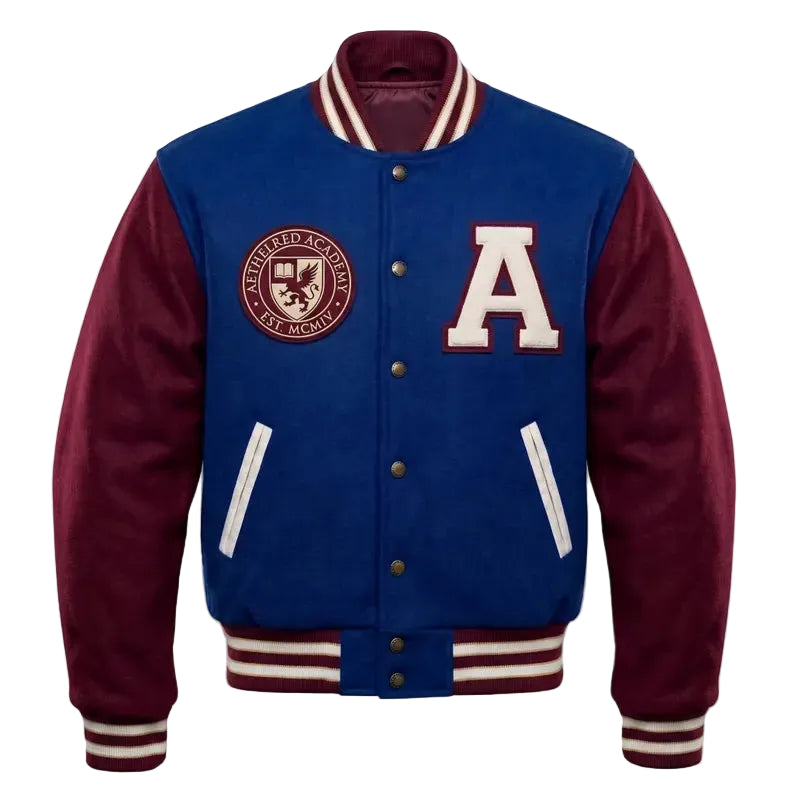 Custom Embroidered Varsity Jacket, Aethelred Academy Letterman Jacket