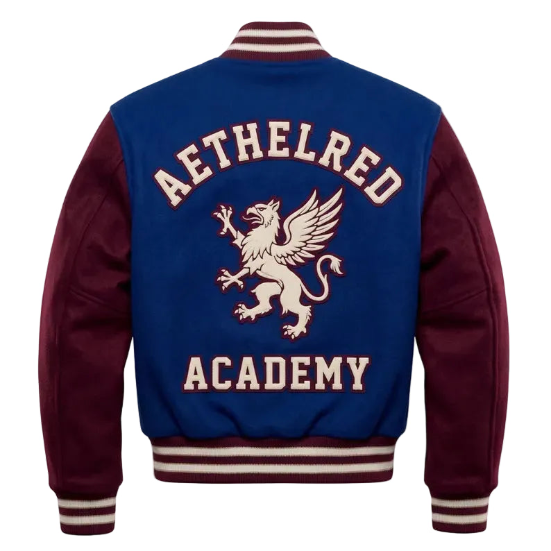 Custom Embroidered Varsity Jacket, Aethelred Academy Letterman Jacket