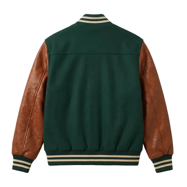 Custom Oxford Paleontology Forest Green Varsity Jacket, Leather Sleeves Field Expedition Letterman Jacket
