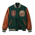 Custom Oxford Paleontology Forest Green Varsity Jacket, Leather Sleeves Field Expedition Letterman Jacket