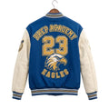 Blue Varsity Jacket Wool Body Leather Sleeves Prep Academy Eagles Letterman Bomber Jacket
