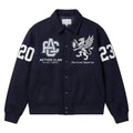 Navy Wool Bomber Jacket Griffin Crest Collared Varsity Jacket