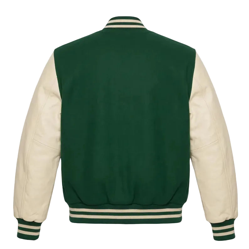 Custom Forest Green Varsity Jacket Cream Leather Sleeves Wool Body, Letter A