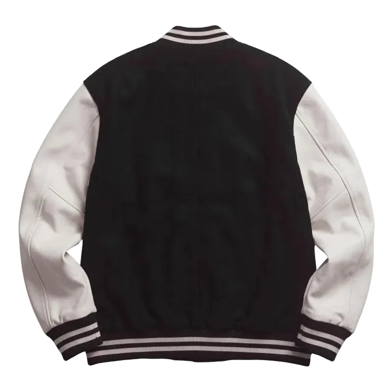 Classic Letterman Varsity Jacket, Wool Body Leather Sleeves, Retro College Style