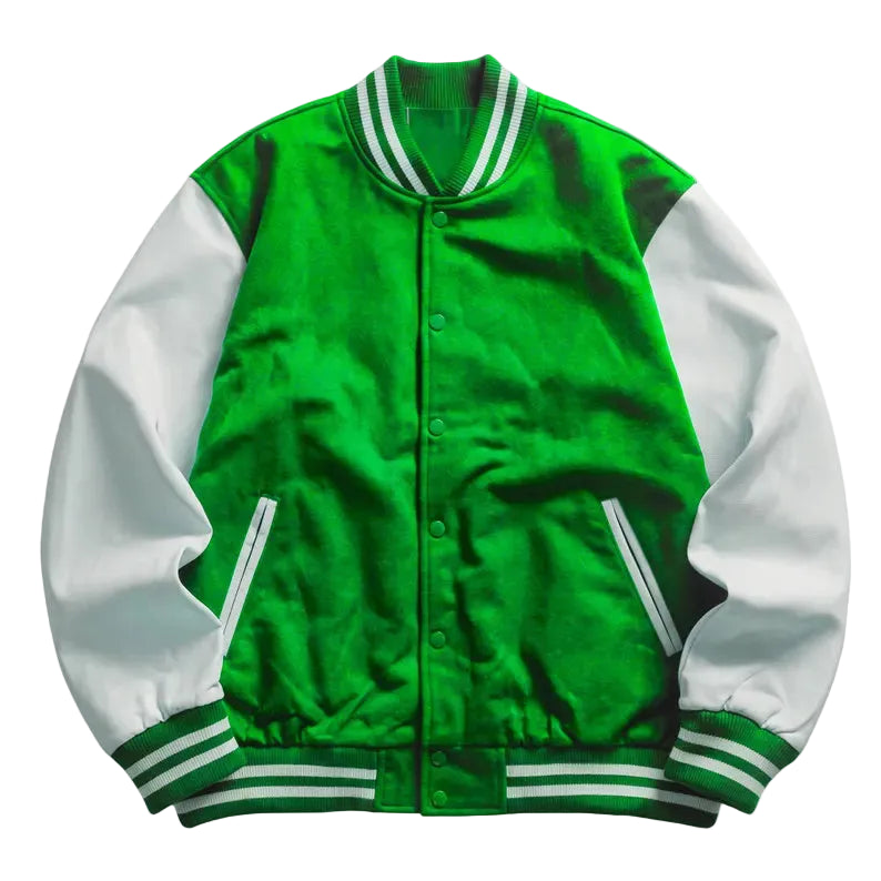 Classic Letterman Varsity Jacket, Wool Body Leather Sleeves, Retro College Style