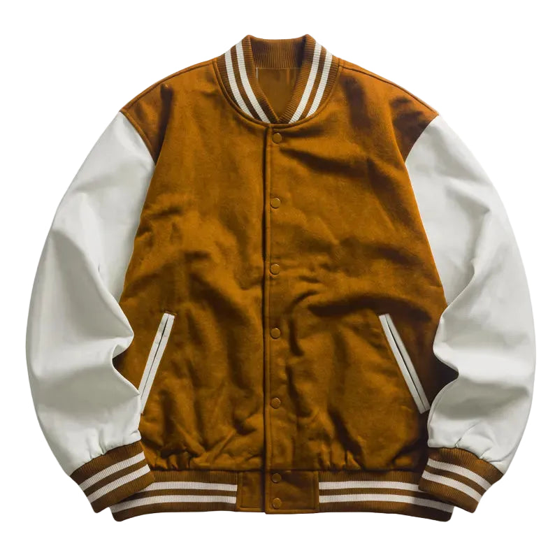 Classic Letterman Varsity Jacket, Wool Body Leather Sleeves, Retro College Style