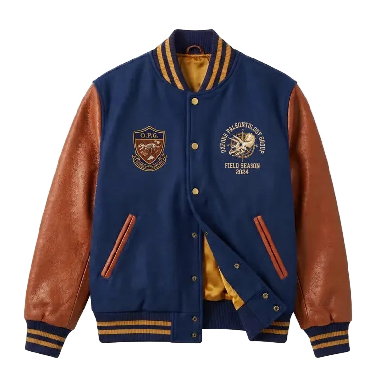 Custom Oxford Paleontology Varsity Jacket, Triceratops Skull Letterman Jacket