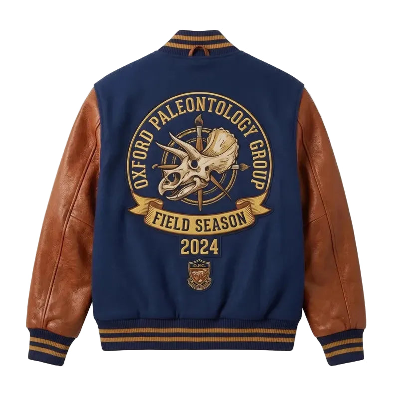 Custom Oxford Paleontology Varsity Jacket, Triceratops Skull Letterman Jacket