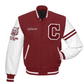 Custom City College Wildcats Varsity Jacket, Maroon Wool Body White Leather Sleeves