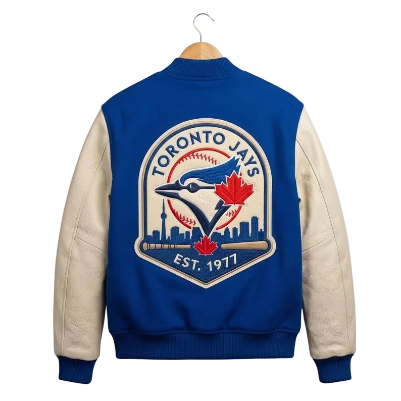 Custom Toronto Baseball Jays Varsity Jacket - Wool Body Off-White Leather Sleeves Bomber